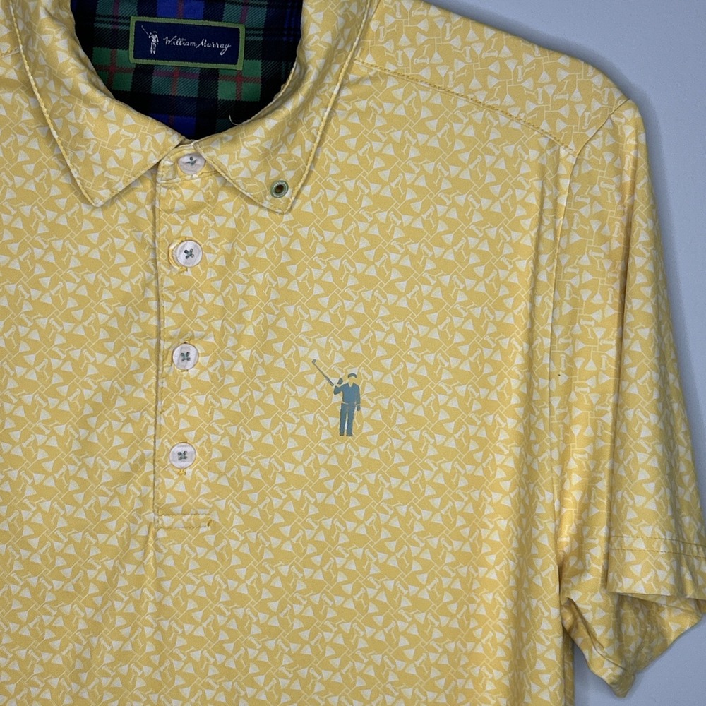 William Murray Golf Yellow Performance Mens Small Polo AOP Martini Print Preppy - Picture 2 of 10